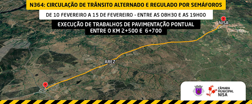 Aviso - Circulação de trânsito alternado e regulado por semáforos na N364